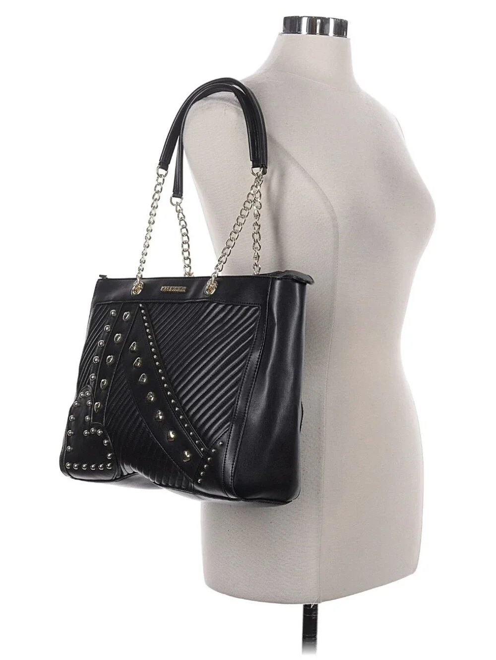 Love Moschino Black Studded Shoulder Tote with Chain Straps